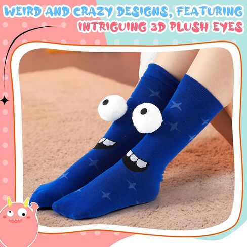 2 Pairs Silly Socks Novelty Monster Wacky Socks Funny Sock(Handwash Only) 3D Eyes Adult Chenille Fuzzy Plush Crew in Saudi Arabia