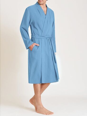 Latuza Men's Cotton Gauze Robe Lightweight Bathrobe with Pockets in Saudi Arabia