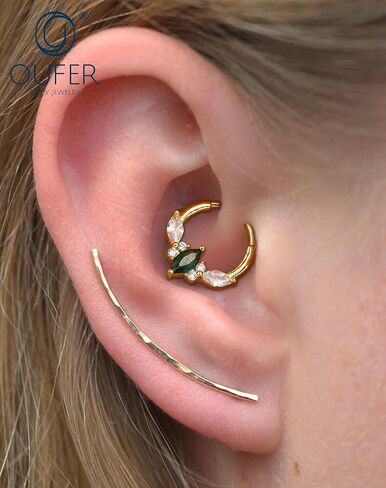 OUFER Septum Rings 16G Green CZ Septum Hoops Rings, 316L Surgical Steel Septum Piercing Jewelry, Hinged Segment Daith Helix Cartilage Earrings For Women Men in Saudi Arabia