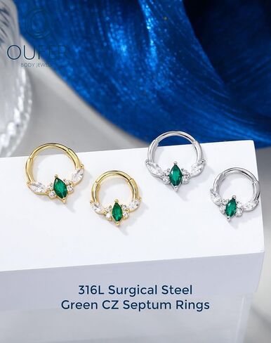 OUFER Septum Rings 16G Green CZ Septum Hoops Rings, 316L Surgical Steel Septum Piercing Jewelry, Hinged Segment Daith Helix Cartilage Earrings For Women Men in Saudi Arabia