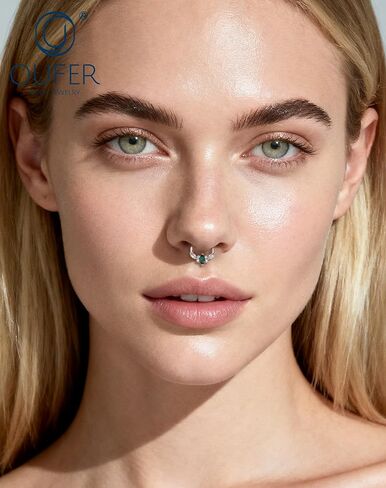 OUFER Septum Rings 16G Green CZ Septum Hoops Rings, 316L Surgical Steel Septum Piercing Jewelry, Hinged Segment Daith Helix Cartilage Earrings For Women Men in Saudi Arabia