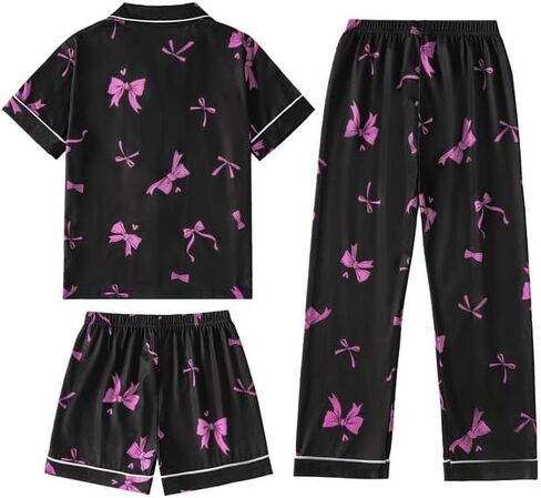 Myfav Girls Pajama يضبط زر 3pcs أسفل شورت قصير الأكمام وسروال طويل مع أنماط لطيفة sleepwearyy للمراهقين in Saudi Arabia