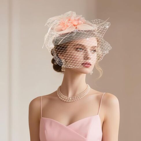 7pcs fascinators for Women ، 20s 50s Tea Party Hats for Women ، قبعات حفلة شاي شاي اللؤلؤة الريشة والمجوهرات in Saudi Arabia