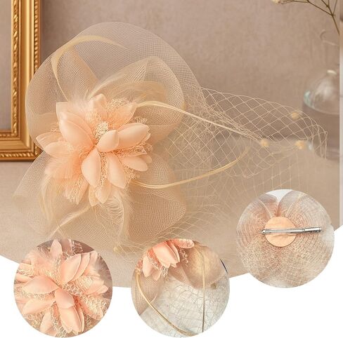 7pcs fascinators for Women ، 20s 50s Tea Party Hats for Women ، قبعات حفلة شاي شاي اللؤلؤة الريشة والمجوهرات in Saudi Arabia