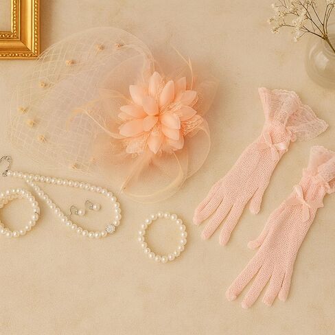 7pcs fascinators for Women ، 20s 50s Tea Party Hats for Women ، قبعات حفلة شاي شاي اللؤلؤة الريشة والمجوهرات in Saudi Arabia