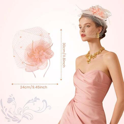 7pcs fascinators for Women ، 20s 50s Tea Party Hats for Women ، قبعات حفلة شاي شاي اللؤلؤة الريشة والمجوهرات in Saudi Arabia