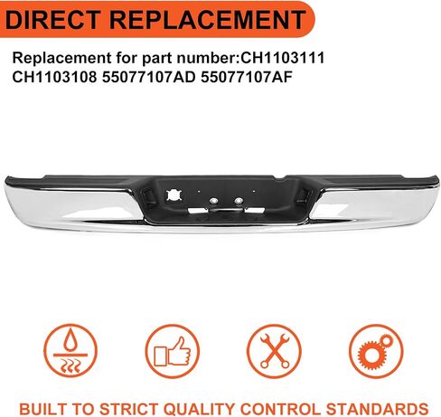 ECOTRIC Rear Step Bumper Assembly Compatible with 2002-2009 Dodge Ram 1500 2500 3500 W/License Plate Light Replace for CH1103111 CH1103108 55077107AD 55077107AF Fleetside Styleside Chrome in Saudi Arabia