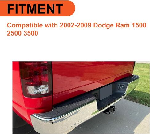 ECOTRIC Rear Step Bumper Assembly Compatible with 2002-2009 Dodge Ram 1500 2500 3500 W/License Plate Light Replace for CH1103111 CH1103108 55077107AD 55077107AF Fleetside Styleside Chrome in Saudi Arabia