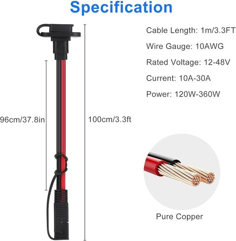 Linkstyle 2PCS SAE Quick Connector Harness,1FT 10AWG SAE Adapter Male Plug to Female Socket Cable,Waterproof SAE Extension Cable Power Socket Sidewall Port for Solar Panel Generator Battery Charger in Kuwait