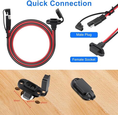 Linkstyle 2PCS SAE Quick Connector Harness,1FT 10AWG SAE Adapter Male Plug to Female Socket Cable,Waterproof SAE Extension Cable Power Socket Sidewall Port for Solar Panel Generator Battery Charger in Kuwait