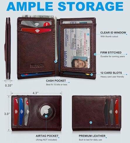 Airtag Slim Leather Wallet for Men - 12-Card Capacity, Magnetic Closure, Money Clip & Simplified Bill Compartment, RFID Blocking (4.3" x 3.0") | Gift Boxed in Saudi Arabia