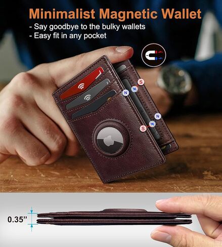 Airtag Slim Leather Wallet for Men - 12-Card Capacity, Magnetic Closure, Money Clip & Simplified Bill Compartment, RFID Blocking (4.3" x 3.0") | Gift Boxed in Saudi Arabia