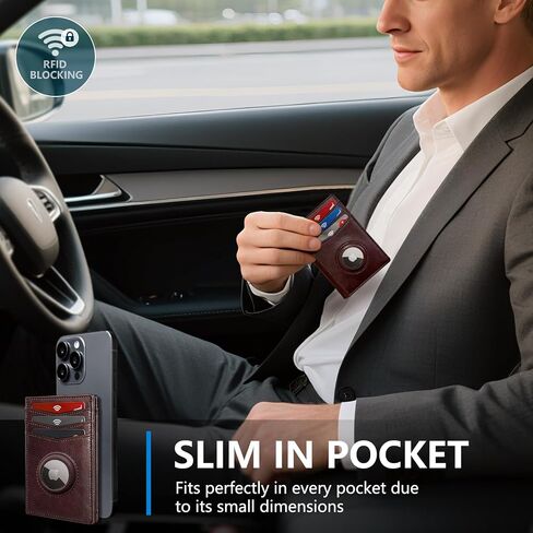 Airtag Slim Leather Wallet for Men - 12-Card Capacity, Magnetic Closure, Money Clip & Simplified Bill Compartment, RFID Blocking (4.3" x 3.0") | Gift Boxed in Saudi Arabia