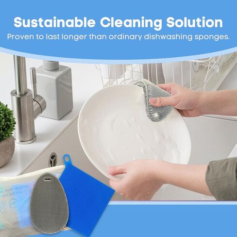 Silicone Sponge Dish Scrubber - Food Grade Silicone Dish Scrubber and Housecleaning - BPA Free Silicone Kitchen Scrubber [4 Pack Ovals] in Saudi Arabia