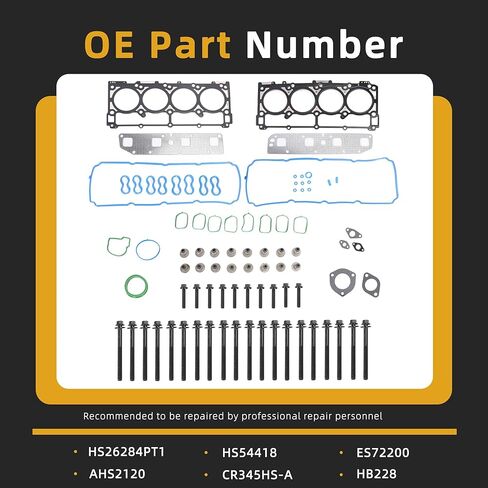 مجموعة حشية الرأس MLS مع مسامير، HS26284PT-1 ES72200، لسيارة دودج تشارجر دورانجو ماغنوم رام 1500/2500/3500، لسيارة جيب كوماندر جراند شيروكي، لسيارة كرايسلر 300 أسبن، 2003-2008، 5.7L V8 OHV Vin Code: D 2 in Kuwait