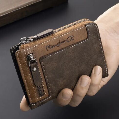1pc Men's Retro Short Wallet, Multifunctional Fashion Zipper Pu Leather Wallet, ldeal Gift For Men in Saudi Arabia