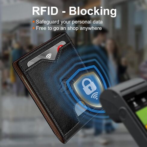 محفظة للرجال محفظة مع جيب نقدي 2 WINDOW 13 بطاقة ، حظر بطاقة الجيب من الجلد النحيف محفظة RFID مع صندوق الهدايا in Kuwait