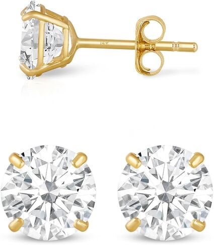 14K Gold Solitaire Round Zirconia Zirconia CZ Stud أقراط للنساء والرجال مع ظهور الفراشة الذهب 14K | 4mm-8mm مع صندوق الهدايا in Kuwait