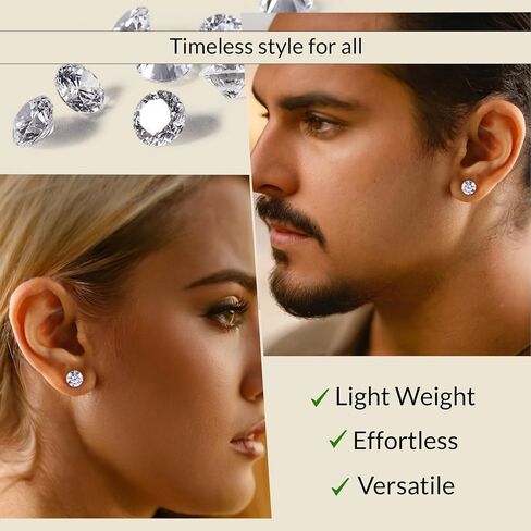 14K Gold Solitaire Round Zirconia Zirconia CZ Stud أقراط للنساء والرجال مع ظهور الفراشة الذهب 14K | 4mm-8mm مع صندوق الهدايا in Kuwait