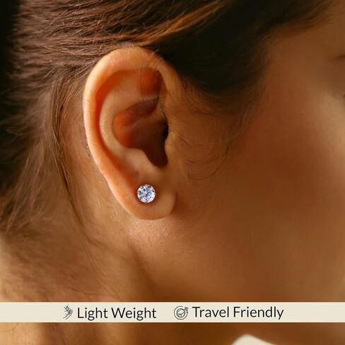 14K Gold Solitaire Round Zirconia Zirconia CZ Stud أقراط للنساء والرجال مع ظهور الفراشة الذهب 14K | 4mm-8mm مع صندوق الهدايا in Kuwait