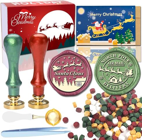 مجموعة ختم شمع سانتا كلوز من يولاكيس، مجموعة ختم شمع عيد الميلاد، رائعة لدعوة بطاقات عيد الميلاد، مغلفات، حزمة هدايا تزيين ختم الشمع (مجموعة ختم شمع عيد الميلاد) in Kuwait