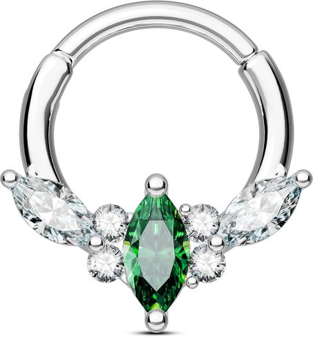 OUFER Septum Rings 16G Green CZ Septum Hoops Rings, 316L Surgical Steel Septum Piercing Jewelry, Hinged Segment Daith Helix Cartilage Earrings For Women Men in Saudi Arabia