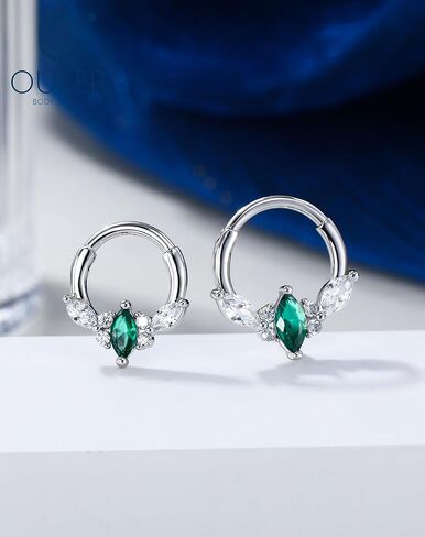 OUFER Septum Rings 16G Green CZ Septum Hoops Rings, 316L Surgical Steel Septum Piercing Jewelry, Hinged Segment Daith Helix Cartilage Earrings For Women Men in Saudi Arabia