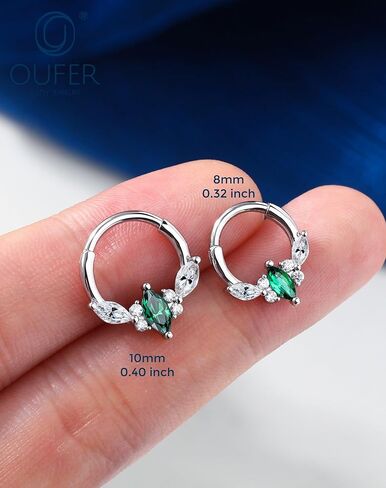 OUFER Septum Rings 16G Green CZ Septum Hoops Rings, 316L Surgical Steel Septum Piercing Jewelry, Hinged Segment Daith Helix Cartilage Earrings For Women Men in Saudi Arabia