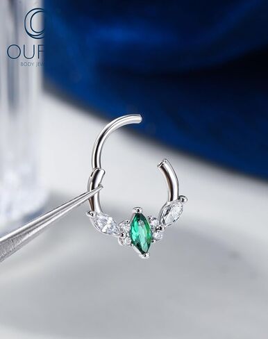 OUFER Septum Rings 16G Green CZ Septum Hoops Rings, 316L Surgical Steel Septum Piercing Jewelry, Hinged Segment Daith Helix Cartilage Earrings For Women Men in Saudi Arabia