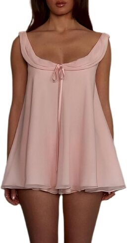 UAURORAO Women Cute Babydoll Shorts Set Sleeveless Chiffon Ruffle Tank Top Flowy Wide Leg Shorts Pajamas Pjs Loungewear in Saudi Arabia