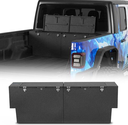 صندوق أدوات سرير مصارع هوك رود لعام 2020-2025 Jeep Gladiator JT ، صندوق أدوات التخزين الثقيل مع الأقفال والمقابض ، صناديق مقاومة للماء من الفولاذ الأسود المزخرف in Kuwait