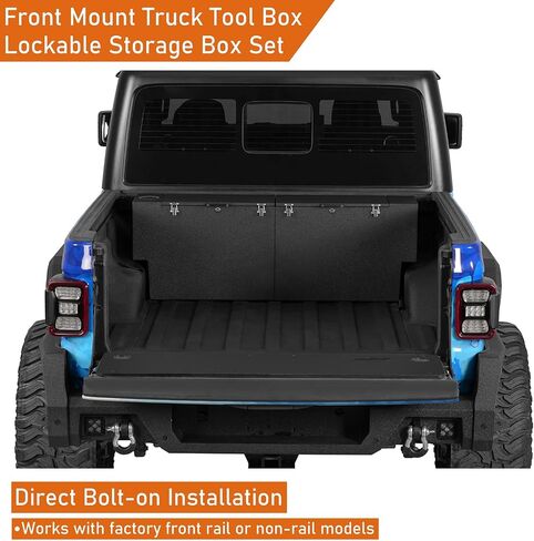 صندوق أدوات سرير مصارع هوك رود لعام 2020-2025 Jeep Gladiator JT ، صندوق أدوات التخزين الثقيل مع الأقفال والمقابض ، صناديق مقاومة للماء من الفولاذ الأسود المزخرف in Kuwait
