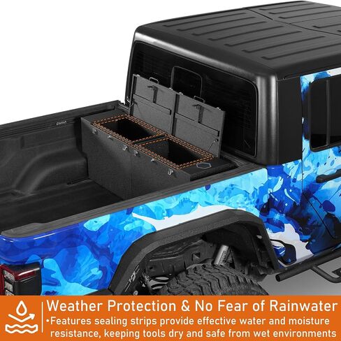 صندوق أدوات سرير مصارع هوك رود لعام 2020-2025 Jeep Gladiator JT ، صندوق أدوات التخزين الثقيل مع الأقفال والمقابض ، صناديق مقاومة للماء من الفولاذ الأسود المزخرف in Kuwait