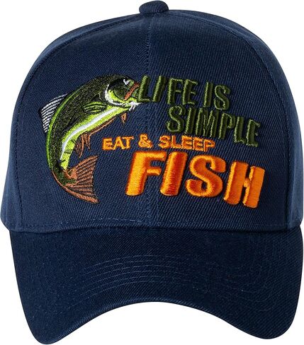 Life is Simple - Eat, Sleep, & Fish Camo Hat - Funny Fishing Gift - 100% Cotton Embroidered Cap in Saudi Arabia