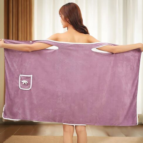 Bathrobes Wearable Quick-Dry Shower Wrap for Women Soft Absorbent Towel Dress with Pocket Adjustable Spa Bathrobe Travel-Friendly Bath Wrap in Kuwait