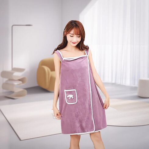 Bathrobes Wearable Quick-Dry Shower Wrap for Women Soft Absorbent Towel Dress with Pocket Adjustable Spa Bathrobe Travel-Friendly Bath Wrap in Kuwait