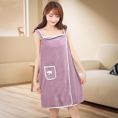 Bathrobes Wearable Quick-Dry Shower Wrap for Women Soft Absorbent Towel Dress with Pocket Adjustable Spa Bathrobe Travel-Friendly Bath Wrap in Kuwait
