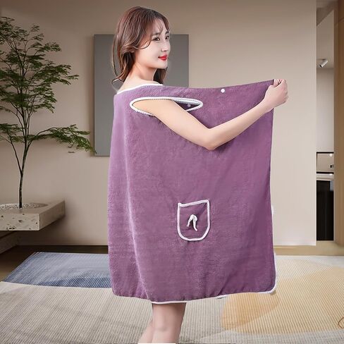 Bathrobes Wearable Quick-Dry Shower Wrap for Women Soft Absorbent Towel Dress with Pocket Adjustable Spa Bathrobe Travel-Friendly Bath Wrap in Kuwait