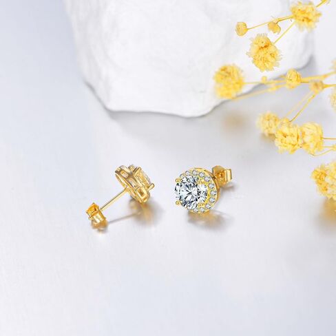 14K الذهب الحقيقي Moissanite الأقراط الصلبة الذهب الصفراء مجوهرات مجوهرات عيد ميلاد عيد الميلاد هدايا عيد الميلاد للنساء in Saudi Arabia