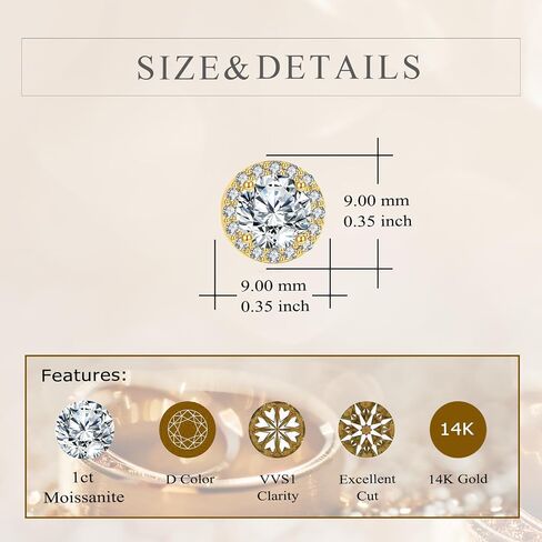 14K الذهب الحقيقي Moissanite الأقراط الصلبة الذهب الصفراء مجوهرات مجوهرات عيد ميلاد عيد الميلاد هدايا عيد الميلاد للنساء in Saudi Arabia