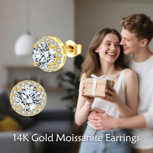 14K الذهب الحقيقي Moissanite الأقراط الصلبة الذهب الصفراء مجوهرات مجوهرات عيد ميلاد عيد الميلاد هدايا عيد الميلاد للنساء in Saudi Arabia