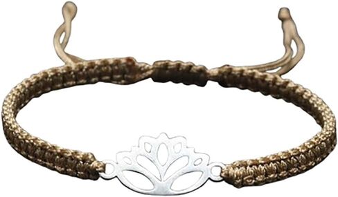 Lotus Symbol Bracelet for Women - Adjustable Cord, Silver Pendant, Spiritual Jewelry Gift in Kuwait
