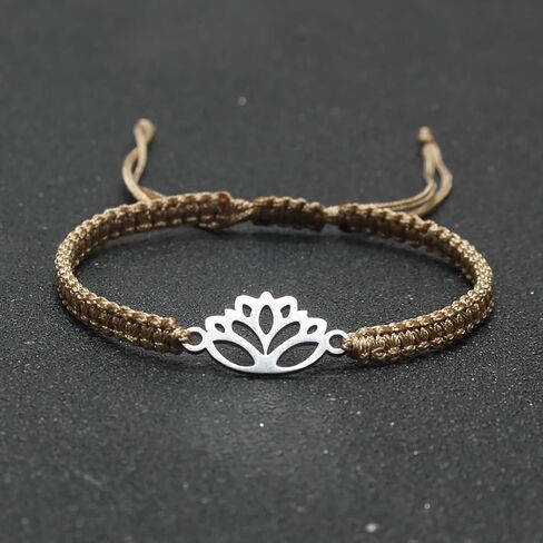 Lotus Symbol Bracelet for Women - Adjustable Cord, Silver Pendant, Spiritual Jewelry Gift in Kuwait