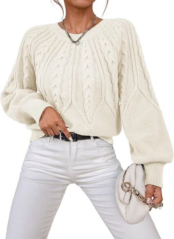 سترة نسائية من Dokotoo سترة كاجوال بأكمام طويلة وفتحة رقبة مستديرة وفضفاضة منسوجة بلوزات مكتنزة in Kuwait