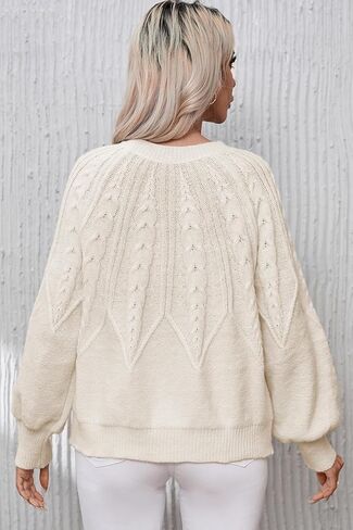 سترة نسائية من Dokotoo سترة كاجوال بأكمام طويلة وفتحة رقبة مستديرة وفضفاضة منسوجة بلوزات مكتنزة in Kuwait