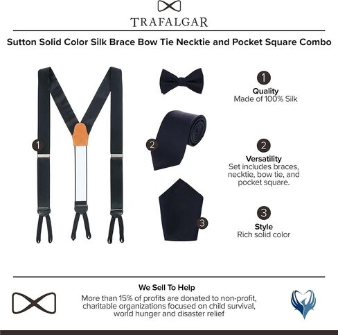 Trafalgar Sutton Solid Color Silk Brace Bow Tie Necktie and Pocket Square Set in Saudi Arabia