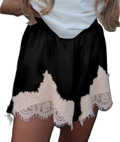 Amiblvowa Women Satin Silk Lace Shorts Low Rise Micro Mini Shorts Coquette Lounge Half Slip Pj Bottoms French Knickers in Saudi Arabia