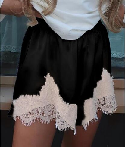 Amiblvowa Women Satin Silk Lace Shorts Low Rise Micro Mini Shorts Coquette Lounge Half Slip Pj Bottoms French Knickers in Saudi Arabia