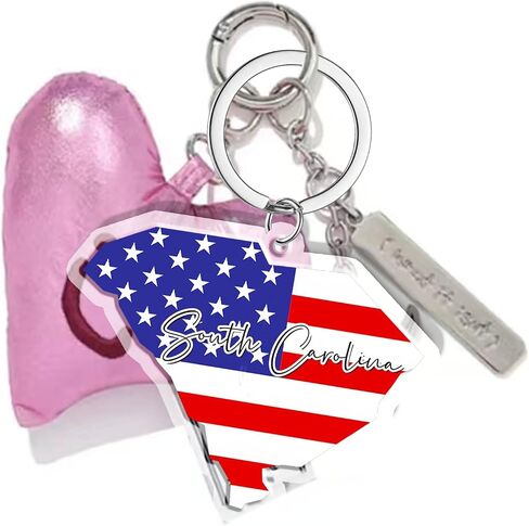 South Carolina Souvenirs Keychain With Key Ring - American Flag Keychain, Key Holder For Gifts,Souvenirs From Usa,Spot M in Saudi Arabia