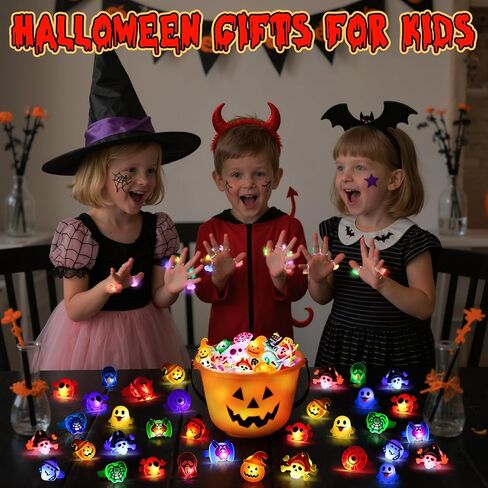 50 قطعة من حلقات إضاءة الهالوين من Ouddy Life للأطفال، تتوهج في الظلام، مصابيح LED فلاش للأصابع، ألعاب غير حشو الحلوى للخدعة أو الجوائز، هدايا الحفلات، حشوات حقائب الهدايا in Kuwait